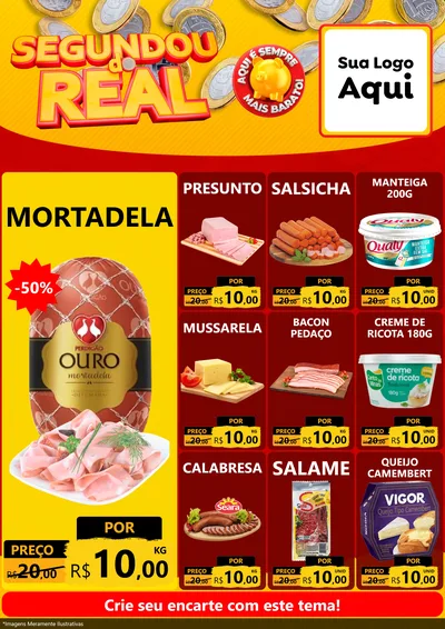 Modelo de Encarte para Encarte A4 Vertical com o tema Segundou do Real para Frios e Laticínios