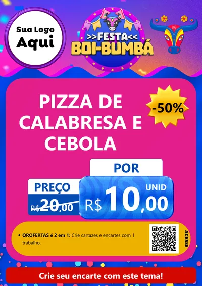 Modelo de Cartaz para Cartaz A4 Vertical com o tema Festa Boi-Bumbá para Pizzaria