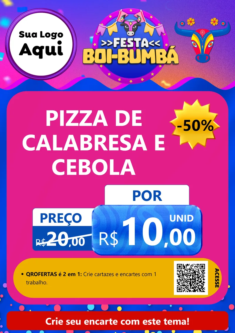 Modelo de Cartaz para Cartaz A4 Vertical com o tema Festa Boi-Bumbá para Pizzaria