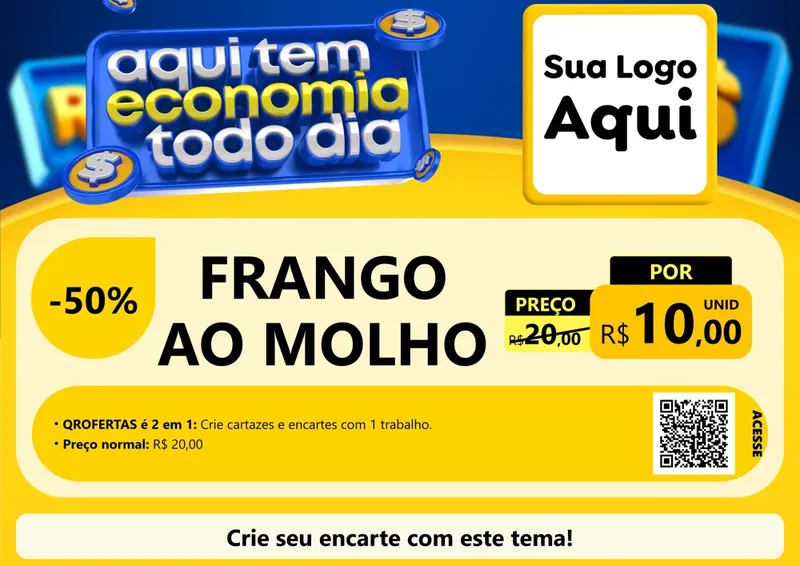 Modelo de Cartaz para Cartaz A4 Horizontal com o tema Aqui Tem Economia Todo Dia para Restaurante