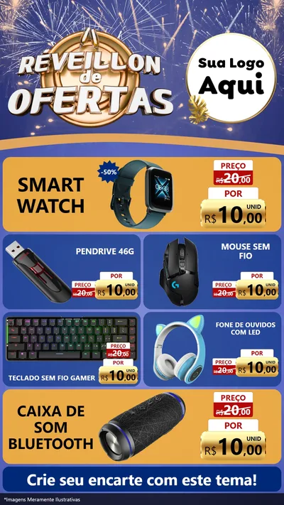 Modelo de TV para TV Vertical com o tema Réveillon de Ofertas para Informática