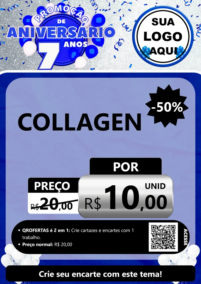 Modelo de Cartaz para Cartaz A4 Vertical com o tema Promoção de Aniversário - 7 Anos para Suplementos alimentares