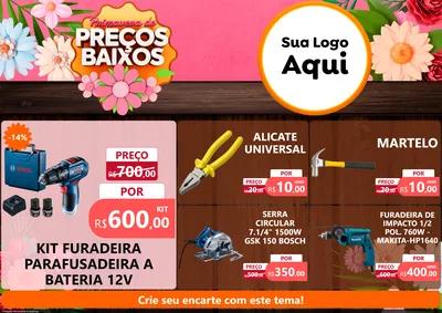 Modelo de Encarte para Encarte A4 Horizontal com o tema Primavera de Preços Baixos para Maquinas e Ferramentas