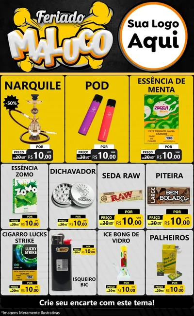 Modelo de Encarte para Encarte Grande com o tema Feriado Maluco para Tabacaria