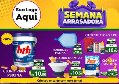 Modelo de Encarte para Encarte A4 Horizontal com o tema Semana Arrasadora para Produtos para Piscina