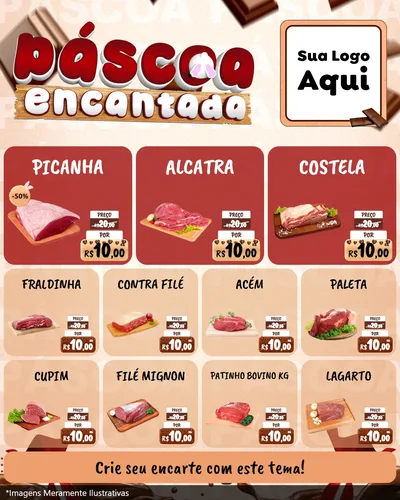 Modelo de Rede Social para Feed Instagram com o tema Páscoa Encantada para Açougue