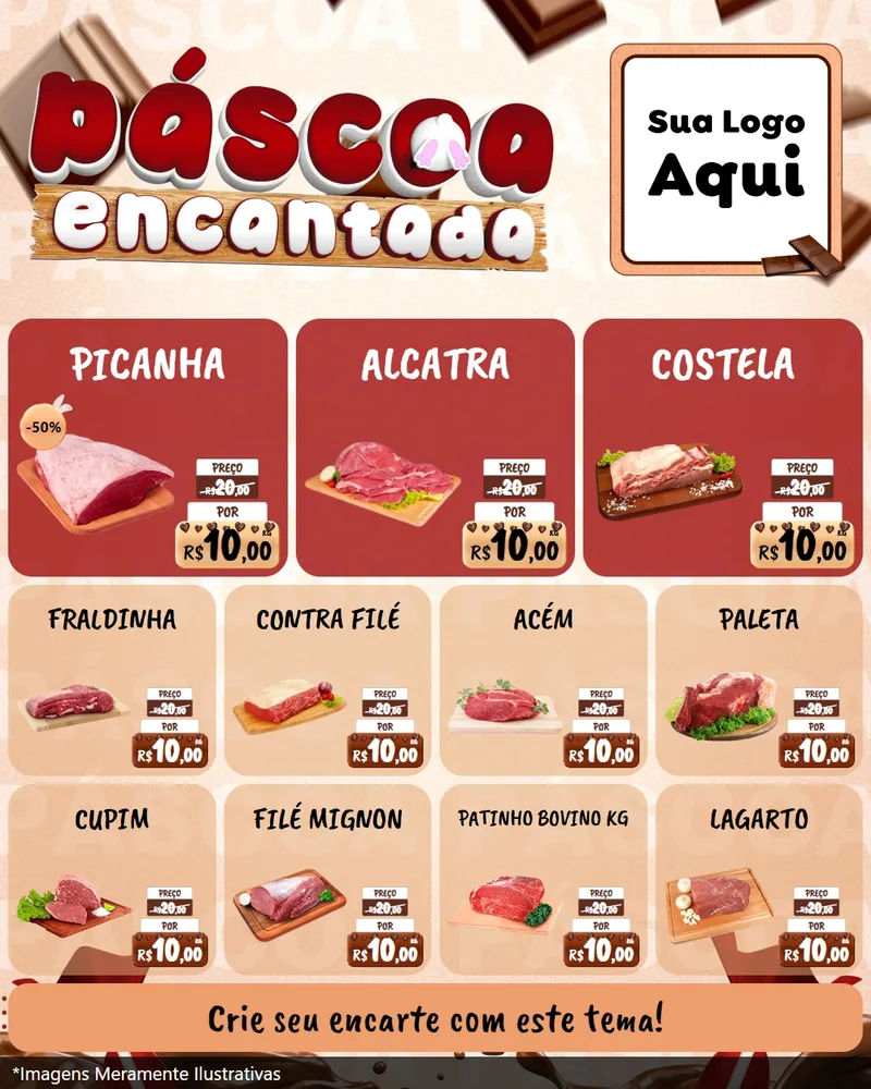 Modelo de Rede Social para Feed Instagram com o tema Páscoa Encantada para Açougue