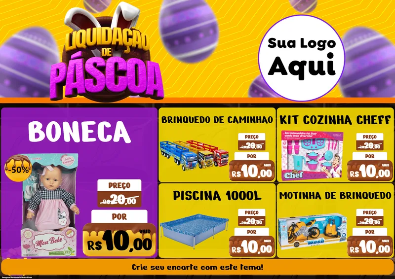 Modelo de Encarte para Encarte A4 Horizontal com o tema Liquidação de Páscoa para Brinquedos