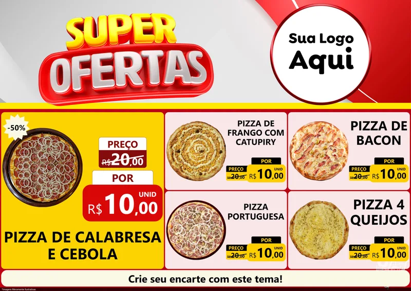Modelo de Encarte para Encarte A4 Horizontal com o tema Super Ofertas para Pizzaria