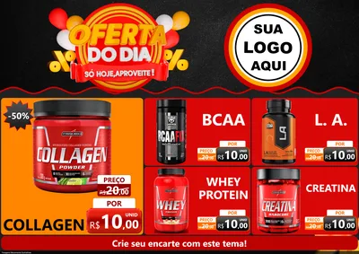 Modelo de Encarte para Encarte A4 Horizontal com o tema Oferta do Dia - Só hoje, Aproveite! para Suplementos alimentares