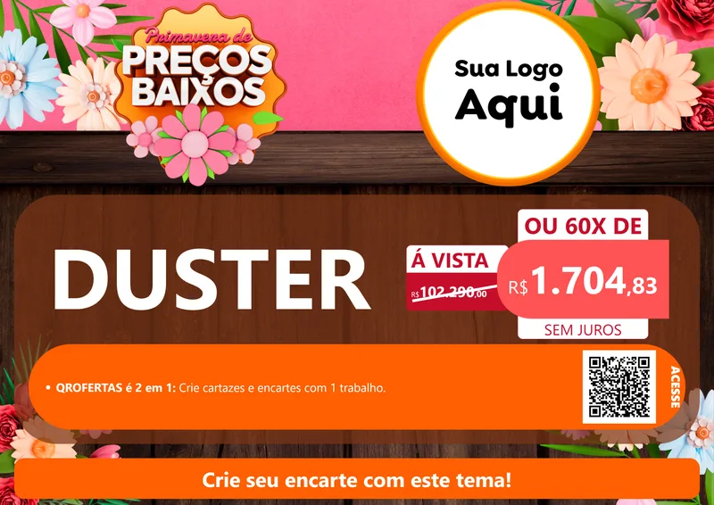 Modelo de Cartaz para Cartaz A4 Horizontal com o tema Primavera de Preços Baixos para Concessionaria de Carros