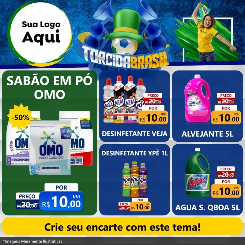 Modelo de Rede Social para Feed Facebook com o tema Torcida Brasil - Copa para Produtos de Limpeza
