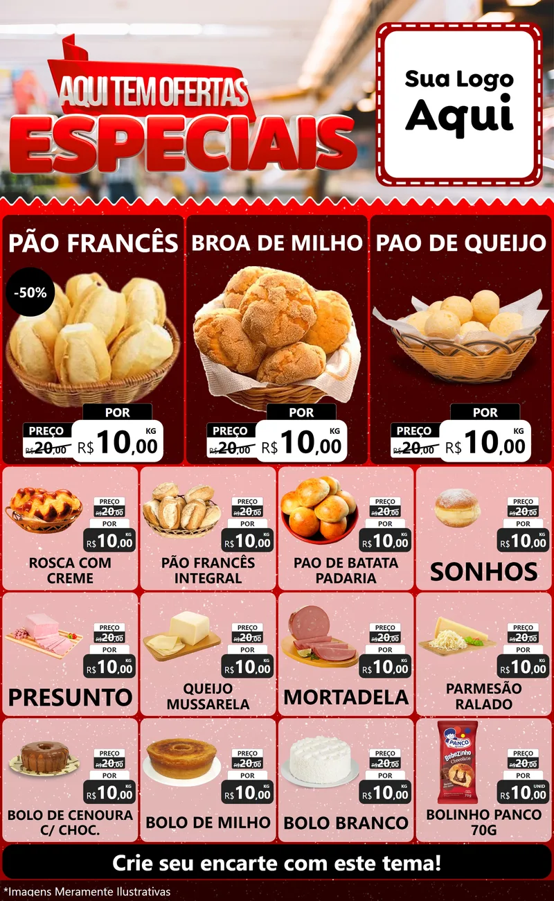 Modelo de Encarte para Encarte Grande com o tema Aqui Tem Ofertas Especiais para Padaria