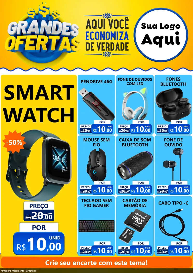 Modelo de Encarte para Encarte A4 Vertical com o tema Grandes Ofertas para Informática