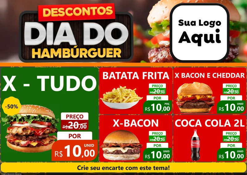 Modelo de Encarte para Encarte A4 Horizontal com o tema Descontos Dia Do Hambúrguer para Hamburgueria
