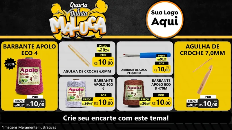 Modelo de TV para TV Horizontal com o tema Quarta e Quinta Maluca para Armarinho e Aviamentos