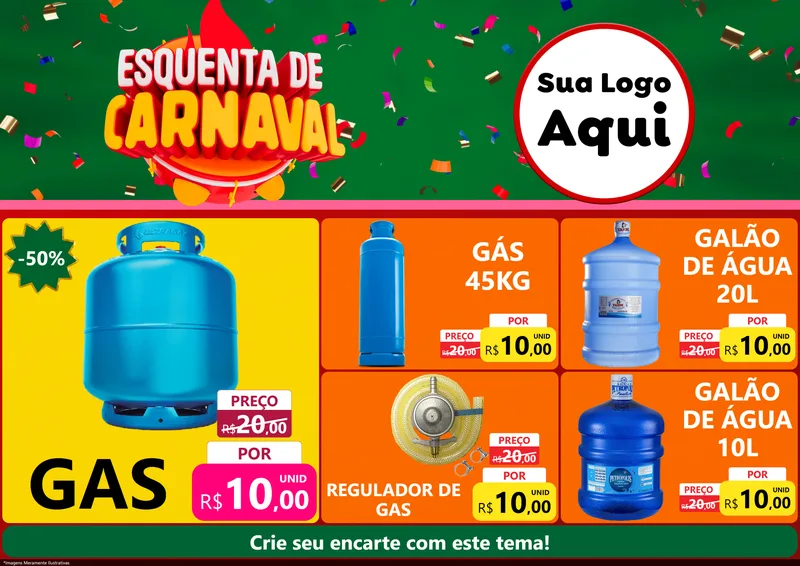 Modelo de Encarte para Encarte A4 Horizontal com o tema Esquenta de Carnaval para Água e gás