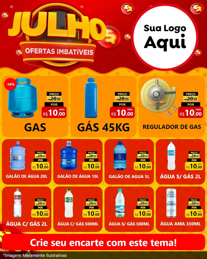 Modelo de Rede Social para Feed Instagram com o tema Julho Ofertas Imbatíveis para Água e gás