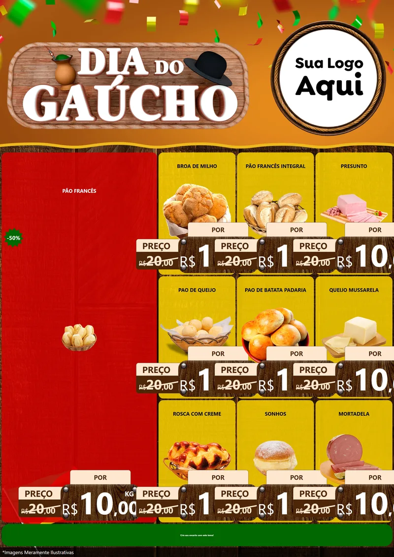 Modelo de Encarte para Encarte A4 Vertical com o tema Dia do Gaúcho para Padaria