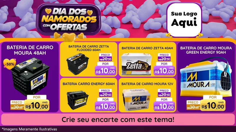 Modelo de TV para TV Horizontal com o tema Dia Dos Namorados Com Ofertas para Baterias Elétricas