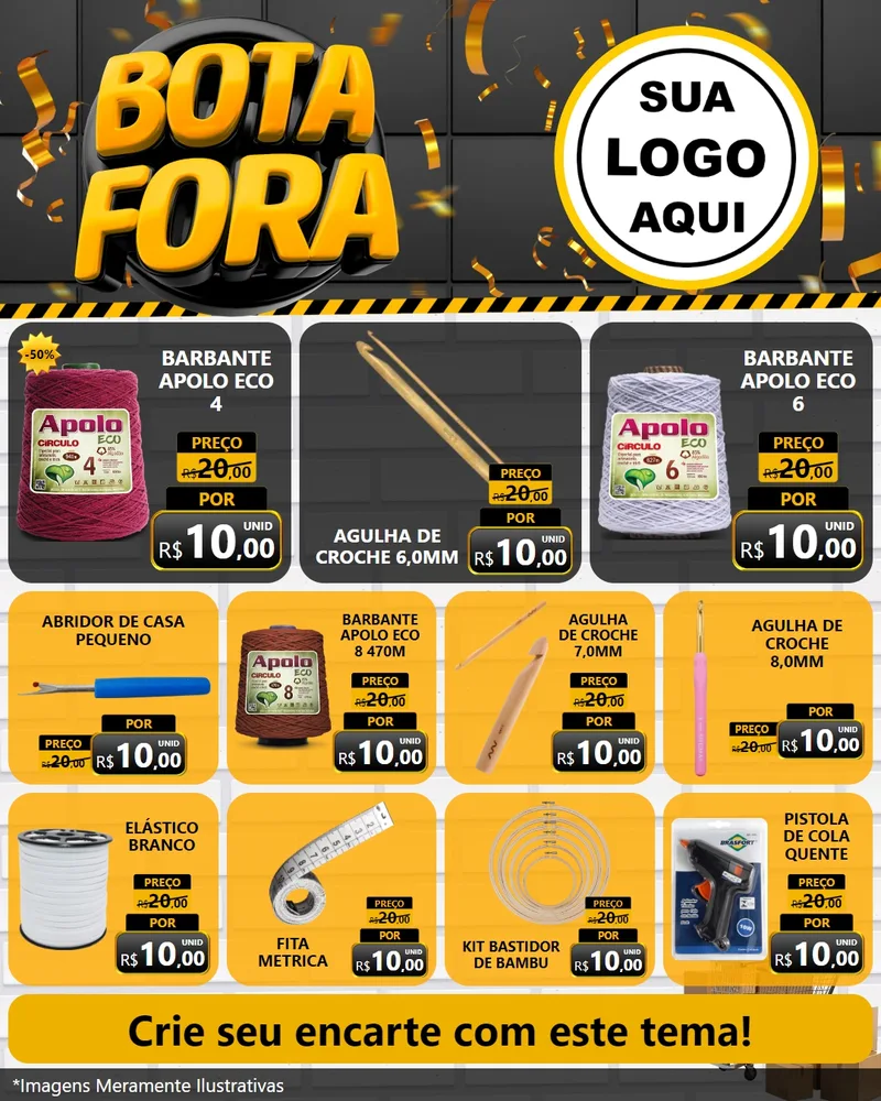 Modelo de Rede Social para Feed Instagram com o tema Bota Fora para Armarinho e Aviamentos