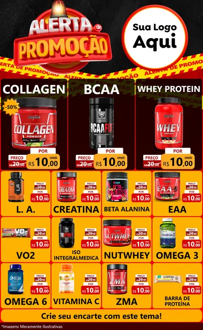 Modelo de Encarte para Encarte Grande com o tema Alerta de Promoção para Suplementos alimentares