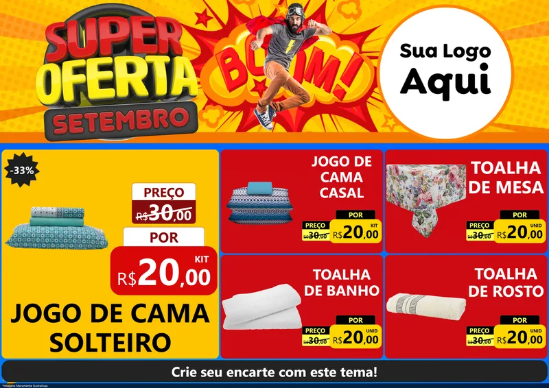 Modelo de Encarte para Encarte A4 Horizontal com o tema Super Oferta Setembro para Cama, Mesa e Banho