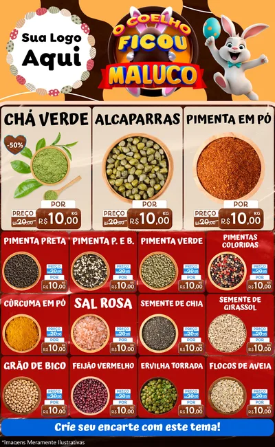 Modelo de Encarte para Encarte Grande com o tema O Coelho Ficou Maluco - Páscoa para Produtos Naturais