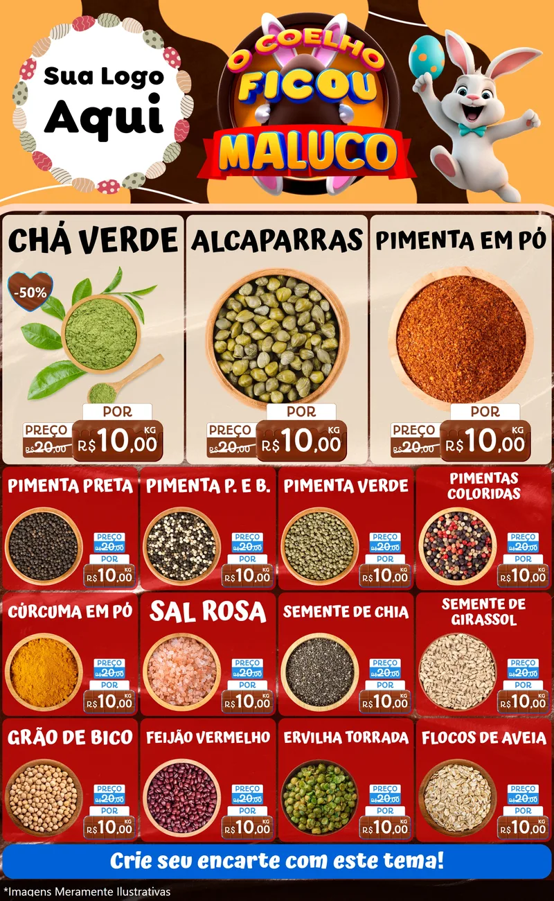 Modelo de Encarte para Encarte Grande com o tema O Coelho Ficou Maluco - Páscoa para Produtos Naturais