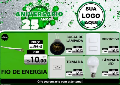 Modelo de Encarte para Encarte A4 Horizontal com o tema Promoção de Aniversário - 25 Anos para Materiais Elétricos