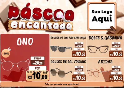 Modelo de Encarte para Encarte A4 Horizontal com o tema Páscoa Encantada para Óticas