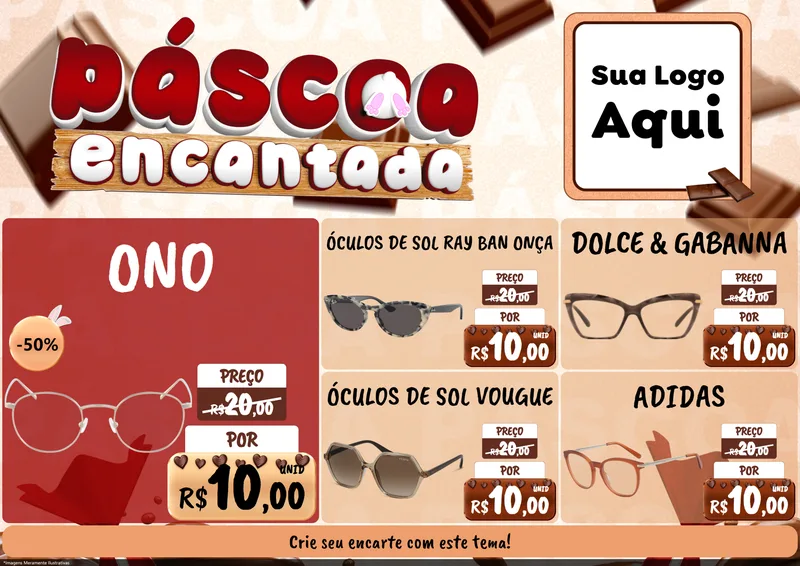 Modelo de Encarte para Encarte A4 Horizontal com o tema Páscoa Encantada para Óticas