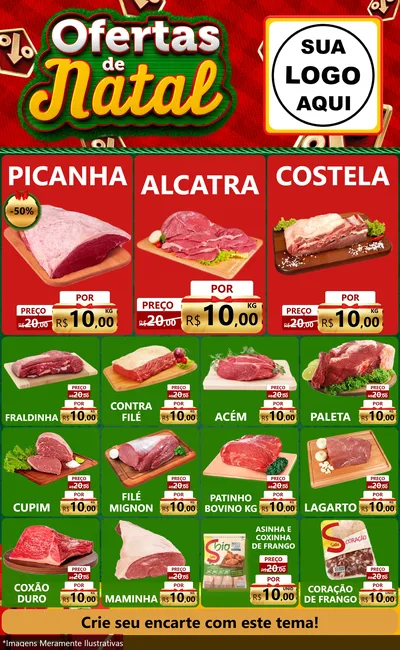 Modelo de Encarte para Encarte Grande com o tema Ofertas de Natal para Açougue