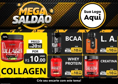 Modelo de Encarte para Encarte A4 Horizontal com o tema Mega Saldão para Suplementos alimentares
