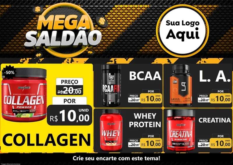 Modelo de Encarte para Encarte A4 Horizontal com o tema Mega Saldão para Suplementos alimentares