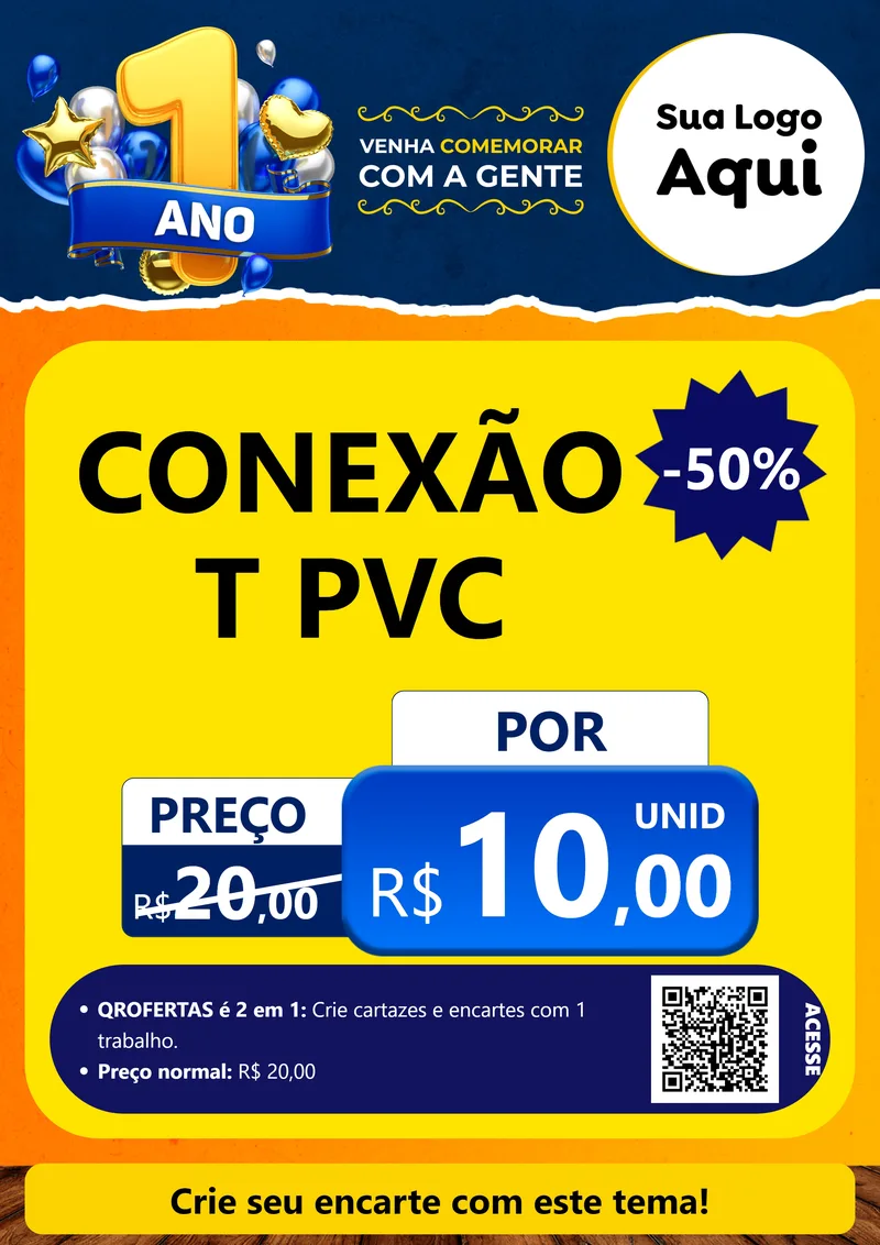Modelo de Cartaz para Cartaz A4 Vertical com o tema Um Ano de Aniversário para Tubos e conexões