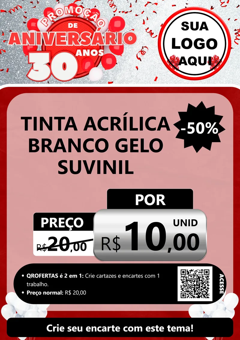 Modelo de Cartaz para Cartaz A4 Vertical com o tema Promoção de Aniversário - 30 Anos para Tintas e Ferramentas