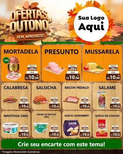 Modelo de Rede Social para Feed Instagram com o tema Ofertas de Outono - Vem, Aproveite! para Frios e Laticínios