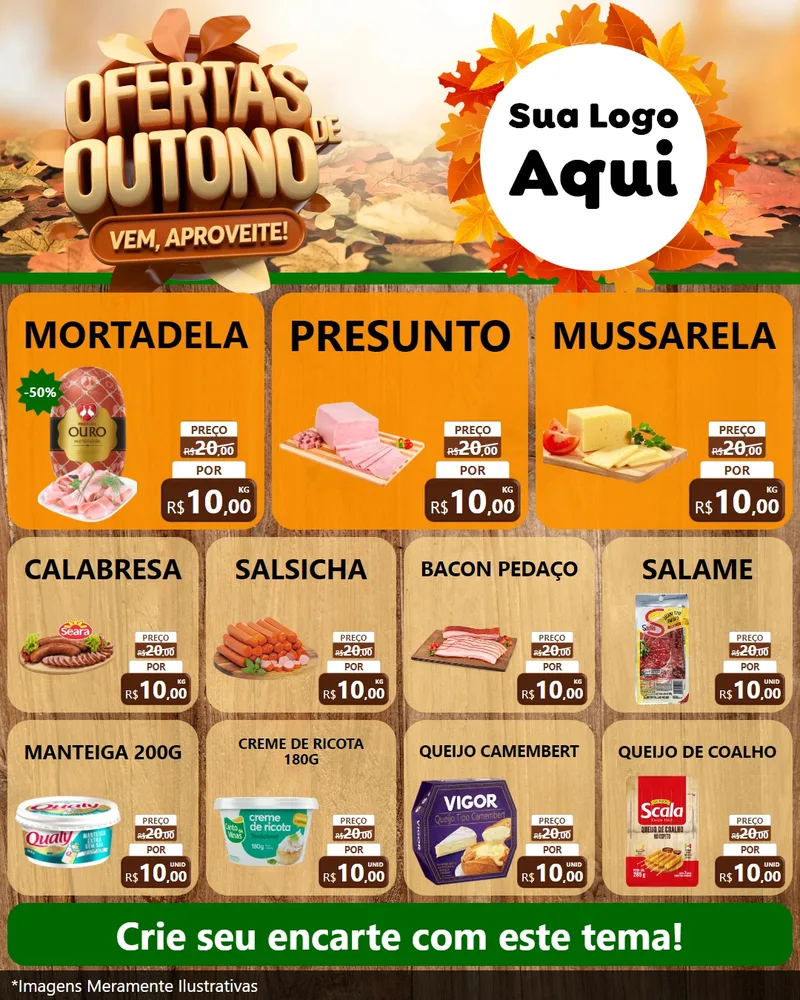 Modelo de Rede Social para Feed Instagram com o tema Ofertas de Outono - Vem, Aproveite! para Frios e Laticínios