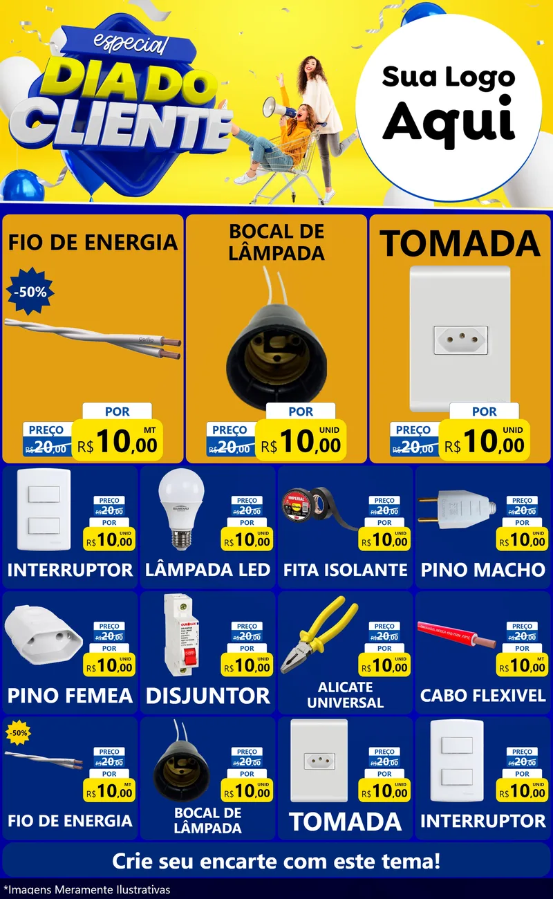 Modelo de Encarte para Encarte Grande com o tema Especial Dia do Cliente para Materiais Elétricos