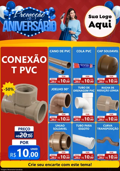Modelo de Encarte para Encarte A4 Vertical com o tema Promoção de Aniversário para Tubos e conexões
