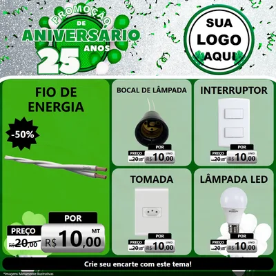 Modelo de Rede Social para Feed Facebook com o tema Promoção de Aniversário - 25 Anos para Materiais Elétricos