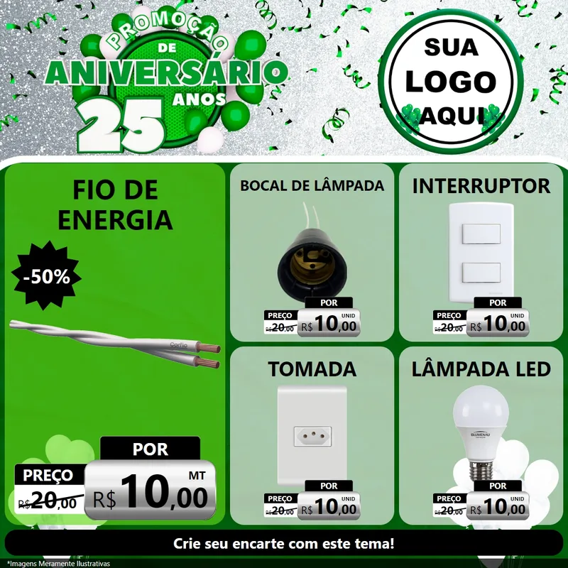 Modelo de Rede Social para Feed Facebook com o tema Promoção de Aniversário - 25 Anos para Materiais Elétricos