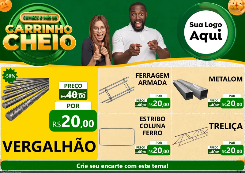 Modelo de Encarte para Encarte A4 Horizontal com o tema Carrinho Cheio para Ferragens