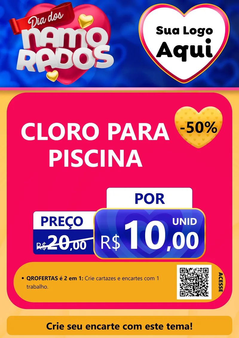 Modelo de Cartaz para Cartaz A4 Vertical com o tema Dia dos namorados para Produtos para Piscina