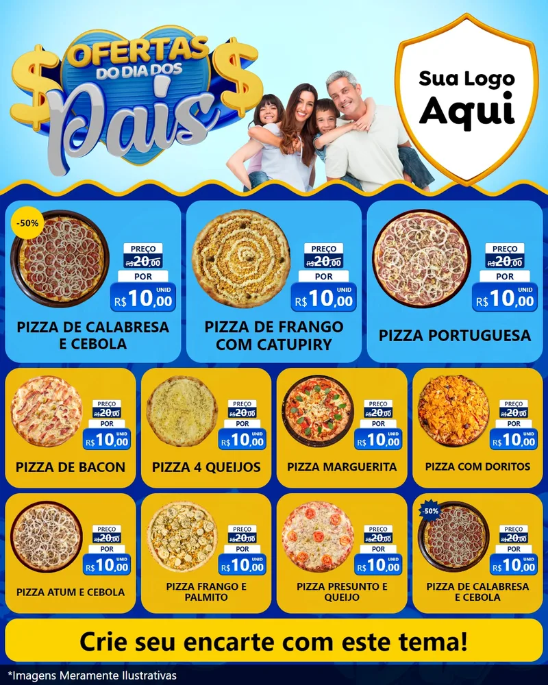 Modelo de Rede Social para Feed Instagram com o tema Ofertas do Dia dos Pais para Pizzaria