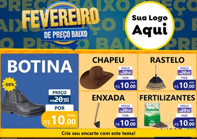 Modelo de Encarte para Encarte A4 Horizontal com o tema Fevereiro de Preço Baixo para Agropecuária