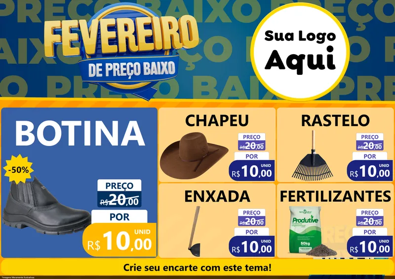 Modelo de Encarte para Encarte A4 Horizontal com o tema Fevereiro de Preço Baixo para Agropecuária