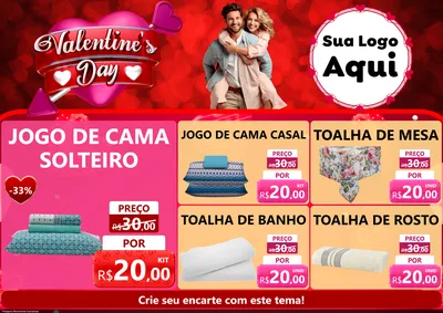 Modelo de Encarte para Encarte A4 Horizontal com o tema Valentine's Day para Cama, Mesa e Banho