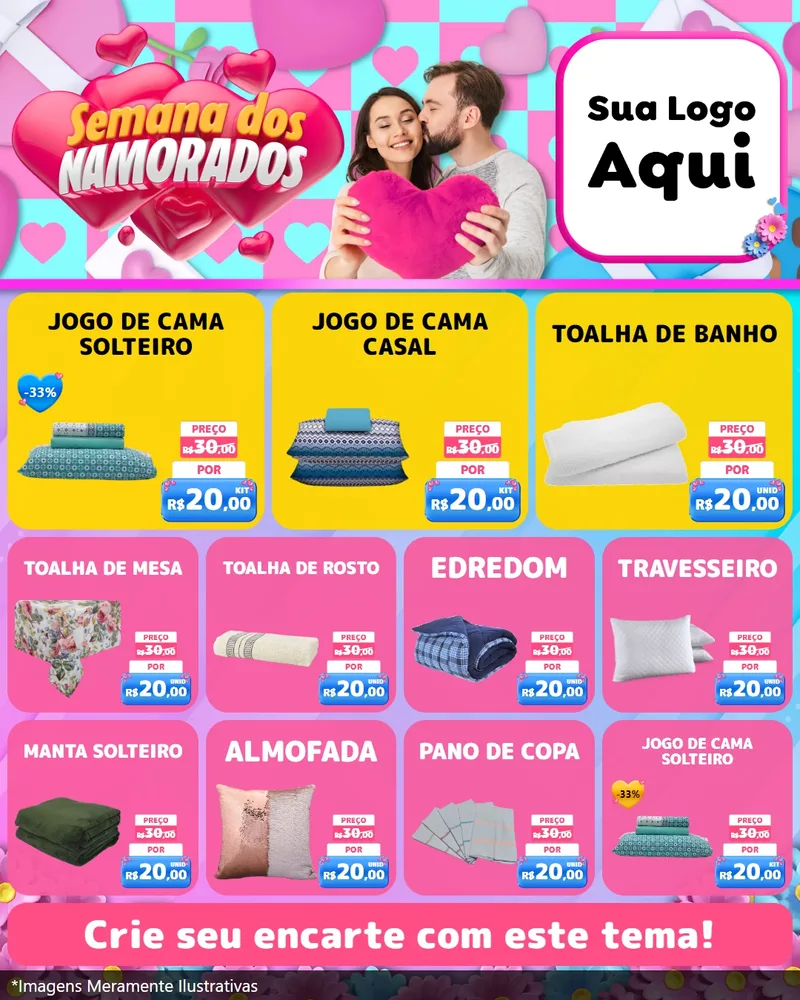 Modelo de Rede Social para Feed Instagram com o tema Semana dos Namorados para Cama, Mesa e Banho